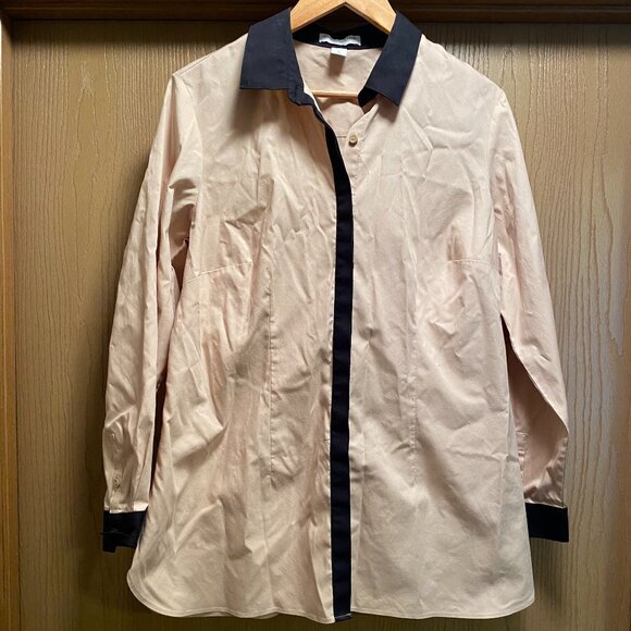 Coldwater Creek Shirt Women XL Black Contrasting Trim 100% Cotton Button Up Top - Picture 1 of 5